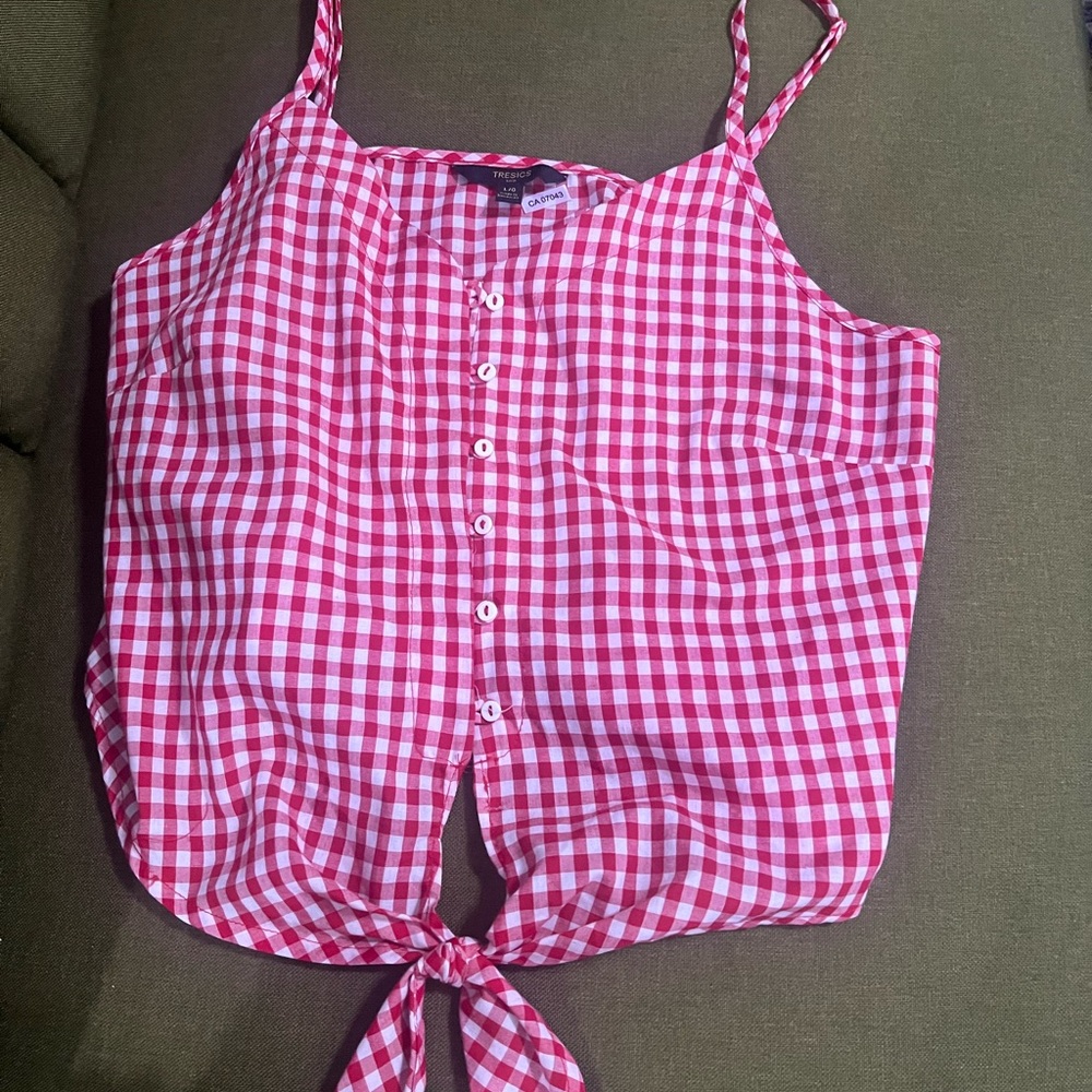 Red Gingham Tie-Front Top